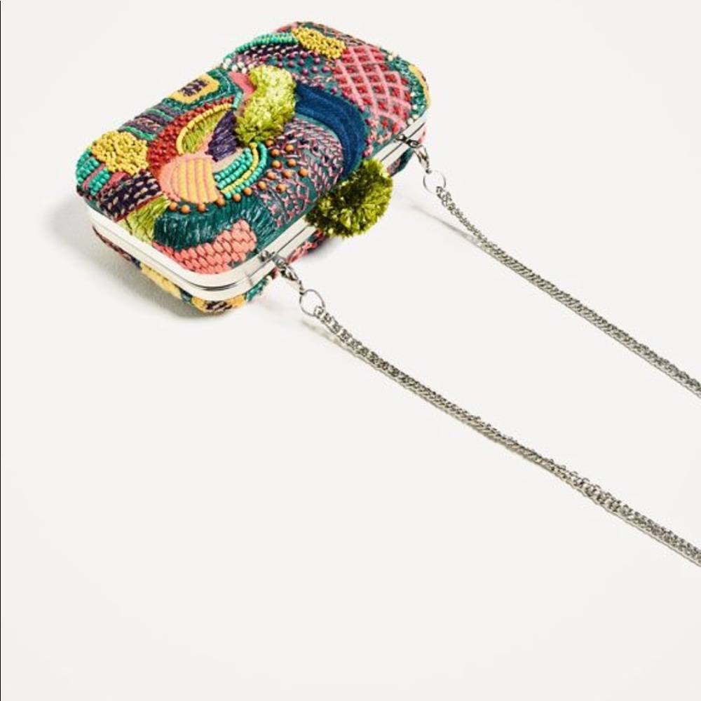 Zara Beaded Embroidered Crossbody Clutch Purse